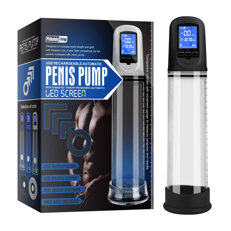 Luxury USB LCD Auto-Pump Penis Pump, Clear