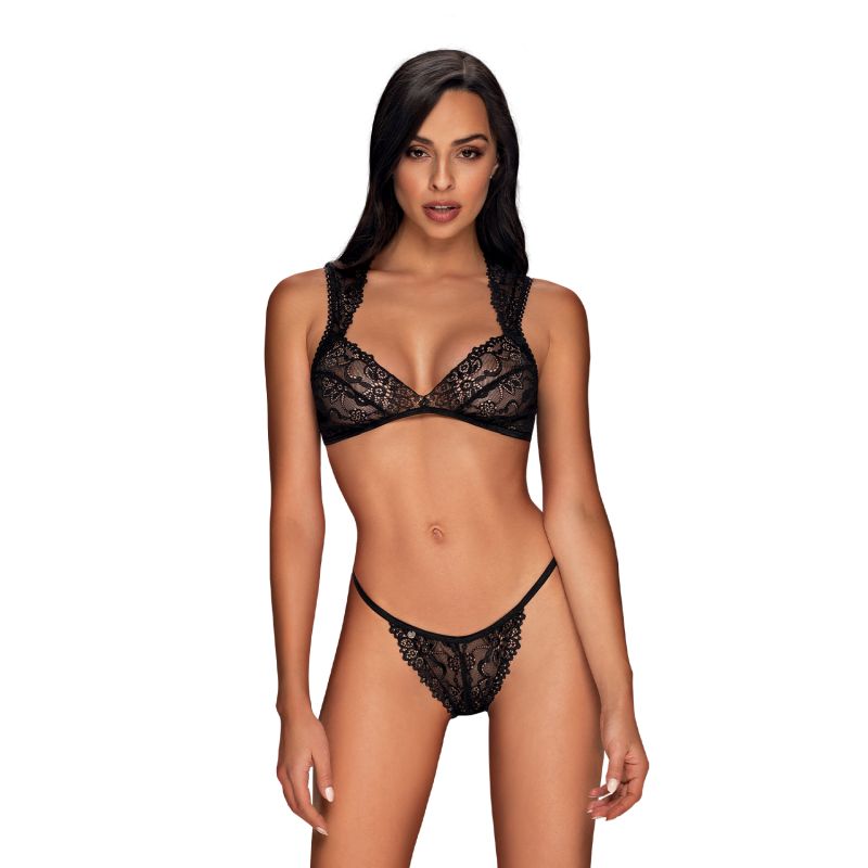 Elisetta 2 Pc Set Black L/XL - Obsessive Lingerie